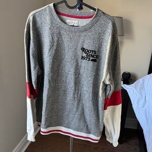 Roots 1973 Gray Sweater with Red and White Accents